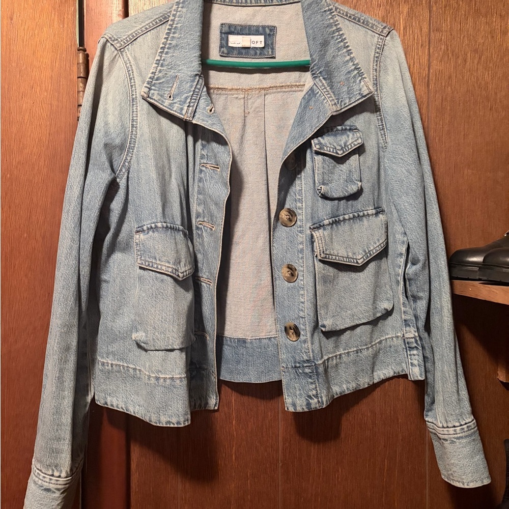 LOFT Light Wash Denim Utility Jacket - Pale Blue